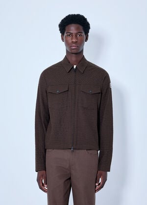 Moncler Checked Zip-Up Jacket Brown mon0166028