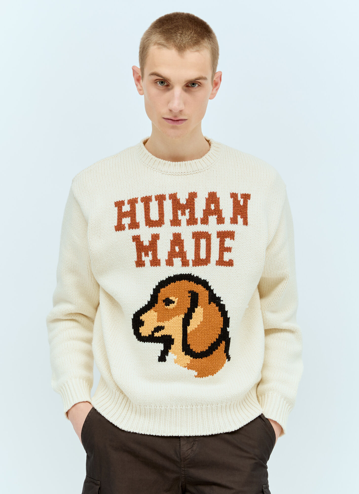 Shop Human Made Dachs Knit Sweater In Beige