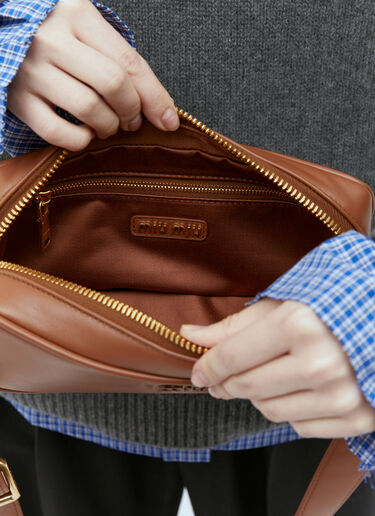 Miu Miu Logo Plaque Leather Shoulder Bag Brown miu0254086