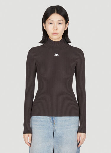 Logo Embroidery High Neck Sweater Courrèges Logo Embroidery High Neck Sweater Brown cou0253044