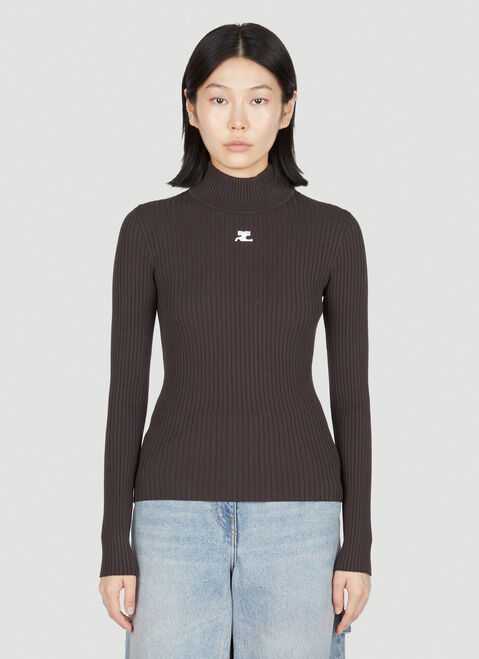 Courrèges Logo Embroidery High Neck Sweater Grey cou0253012