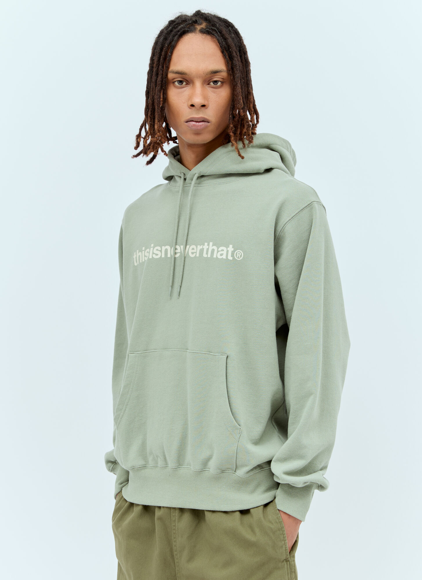 Shop Thisisneverthat Logo Print Hooded Sweatshirt In Green
