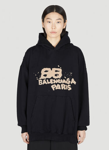 Balenciaga Logo Print Hooded Sweatshirt Black bal0251039