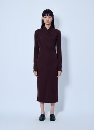 Max Mara Asymmetric Draped Dress Dark Brown max0266046