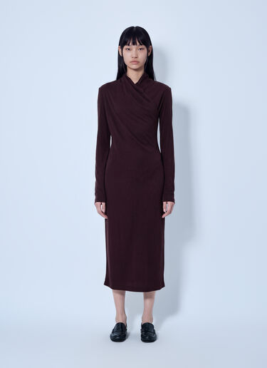 LN-CC® - Max Mara: Asymmetric Draped Dress - Dark Brown Max Mara Asymmetric Draped Dress Dark Brown max0266046