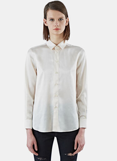 Saint Laurent Silk Long Sleeved Satin Shirt White sla0224029