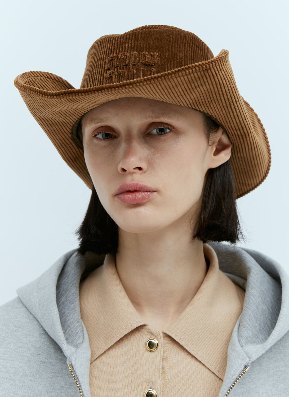MIU MIU EMBOSSED LOGO CORDUROY HAT