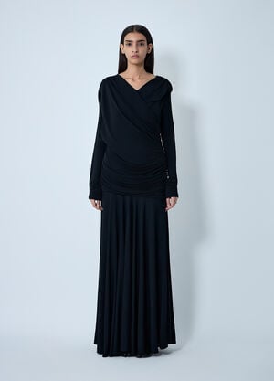 GANNI Ruched Maxi Dress Black gan0261005