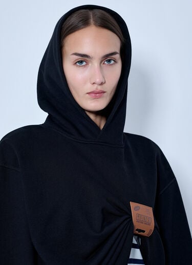 LN-CC® - Jean Paul Gaultier: Cotton Fleece Hoodie With Leather Tag Detail - Black Jean Paul Gaultier Cotton Fleece Hoodie With Leather Tag Detail Black jpg0266004