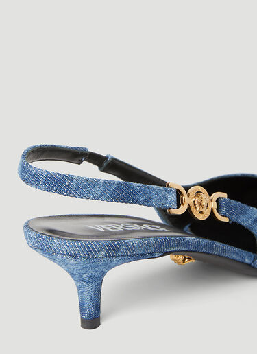 Versace Barocco Denim Low Slingback Pumps Blue ver0255019