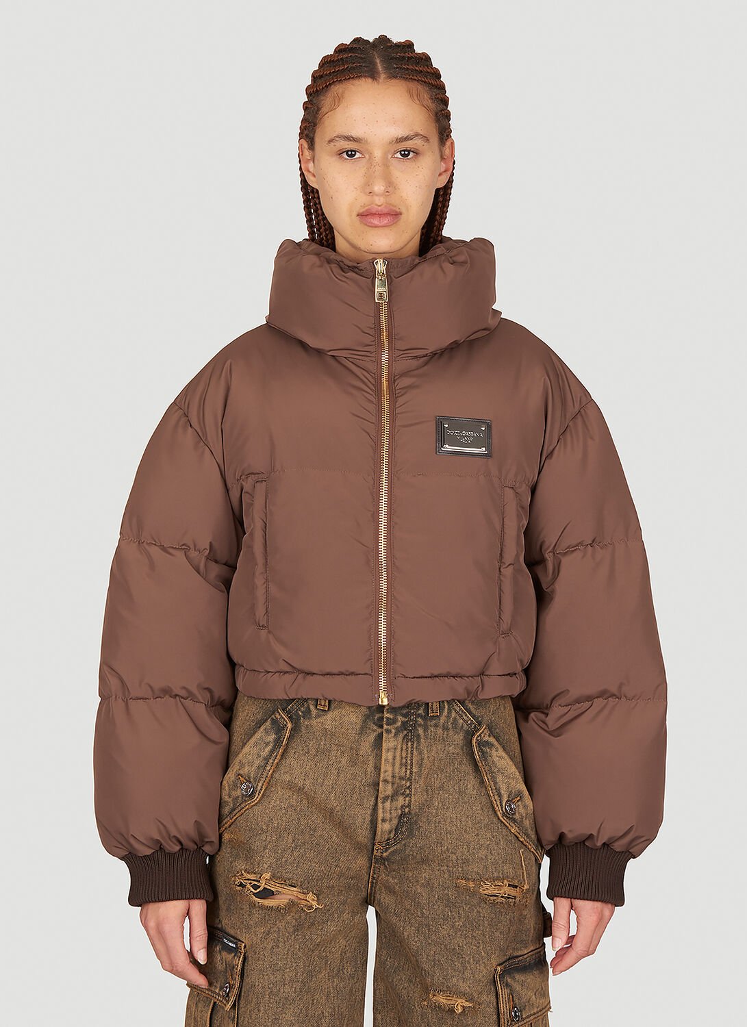 Shop Dolce & Gabbana Crop Padded Jacket In Brown