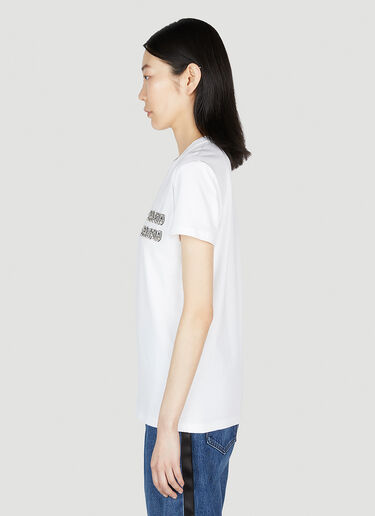 Miu Miu Embellished Logo T-Shirt White miu0252067