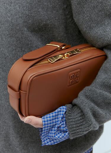 Miu Miu Logo Plaque Leather Shoulder Bag Brown miu0254086
