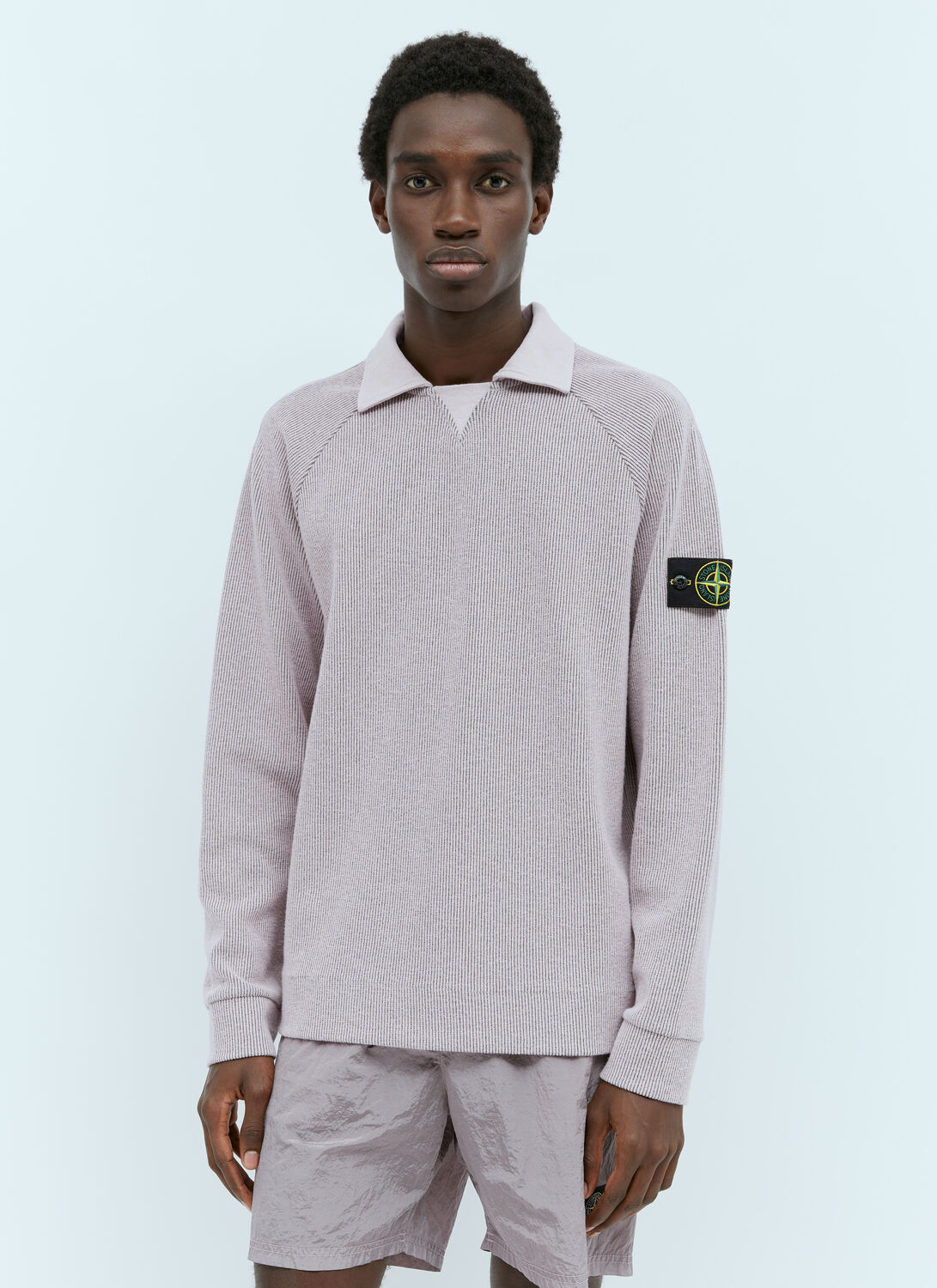 Shop Stone Island Spread Collar Knit Sweater In Pink