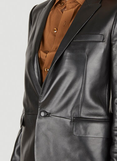 Saint Laurent Single Breasted Leather Blazer Black sla0247005