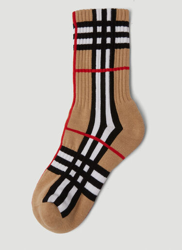 Burberry Check Intarsia Technical Stretch Cotton Socks Beige bur0149104