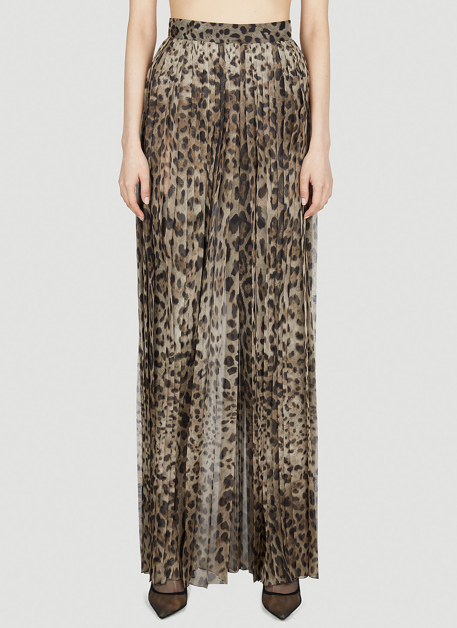 Dolce & Gabbana Leopard Print Wide Chiffon Pants In Brown