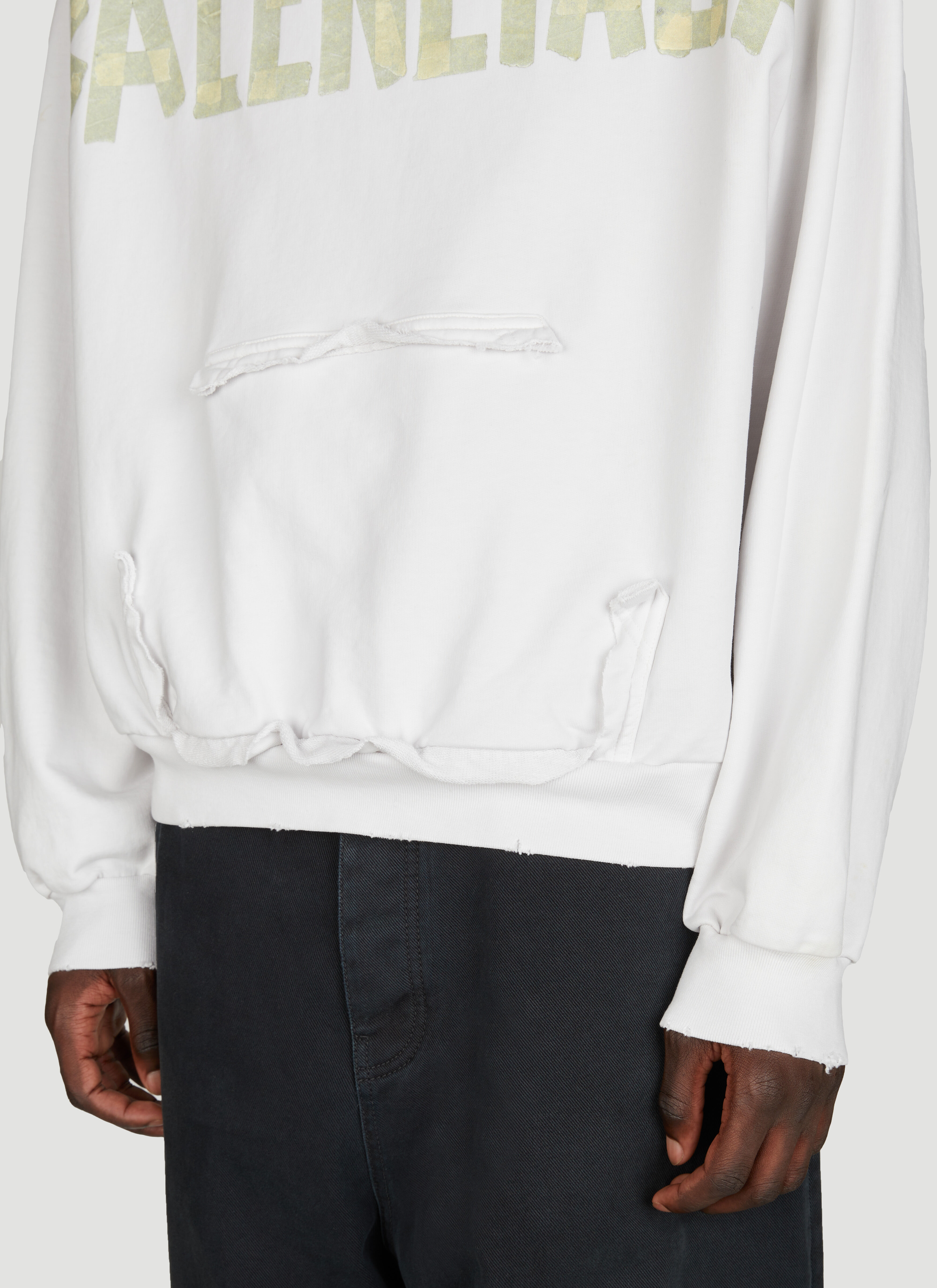 Balenciaga Men s Distressed Logo Print Hooded Sweatshirt in White LN CC