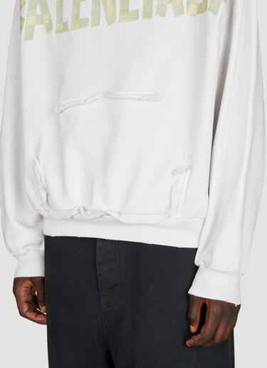 Balenciaga Distressed Logo Print Hooded Sweatshirt White bal0155015