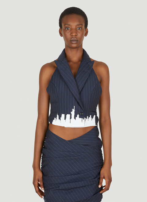 Lourdes Skyline Pinstripe Halter Top Light Blue lou0249005