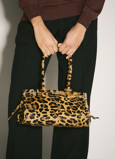 Prada Leopard Print Medium Leather Handbag Beige pra0259007