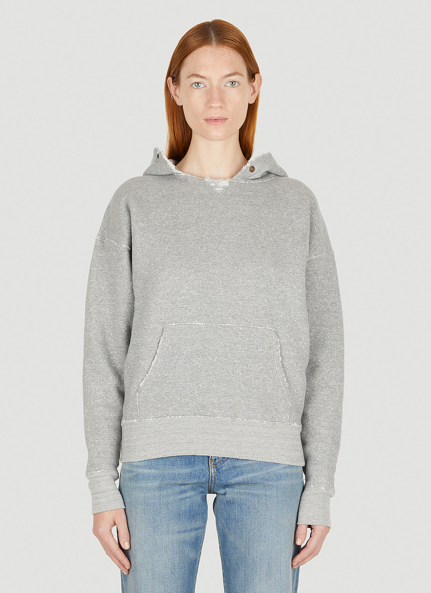 Saint Laurent Distressed Hooded Sweatshirt In Grey