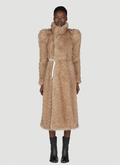 Rokh Round Shoulder Quilted Faux-Fux Coat Brown rok0254009