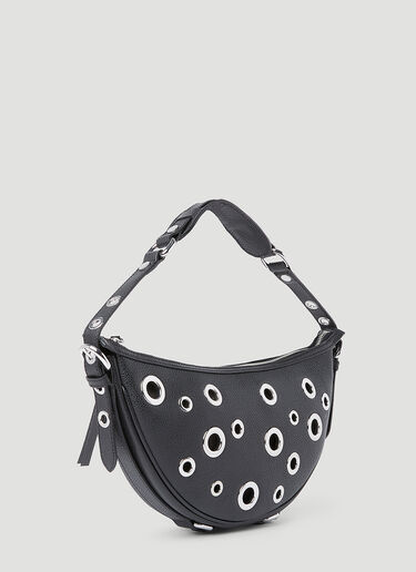 BY FAR Gib Small Leather Eyelet Shoulder Bag Black byf0253006