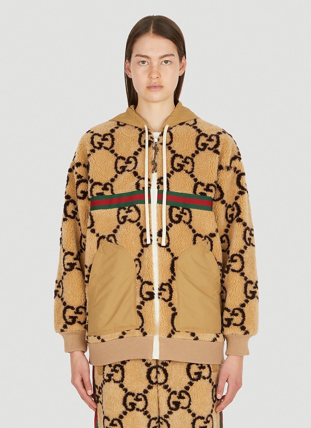 Gucci Maxi GG Faux Fux Sweatshirt in Beige LN CC