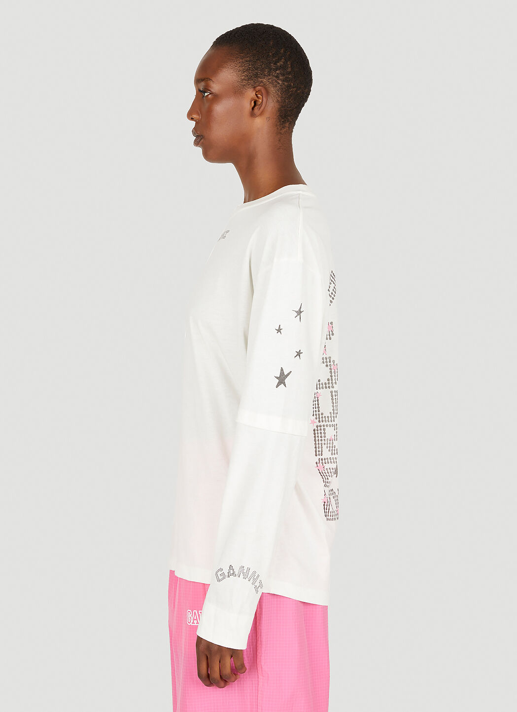 GANNI Layered Long Sleeve T Shirt in White LN CC