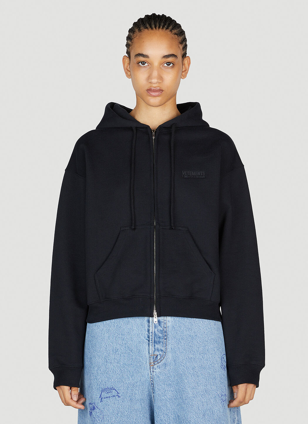VETEMENTS Women s Logo Embroidery Hooded Sweatshirt in Black LN CC