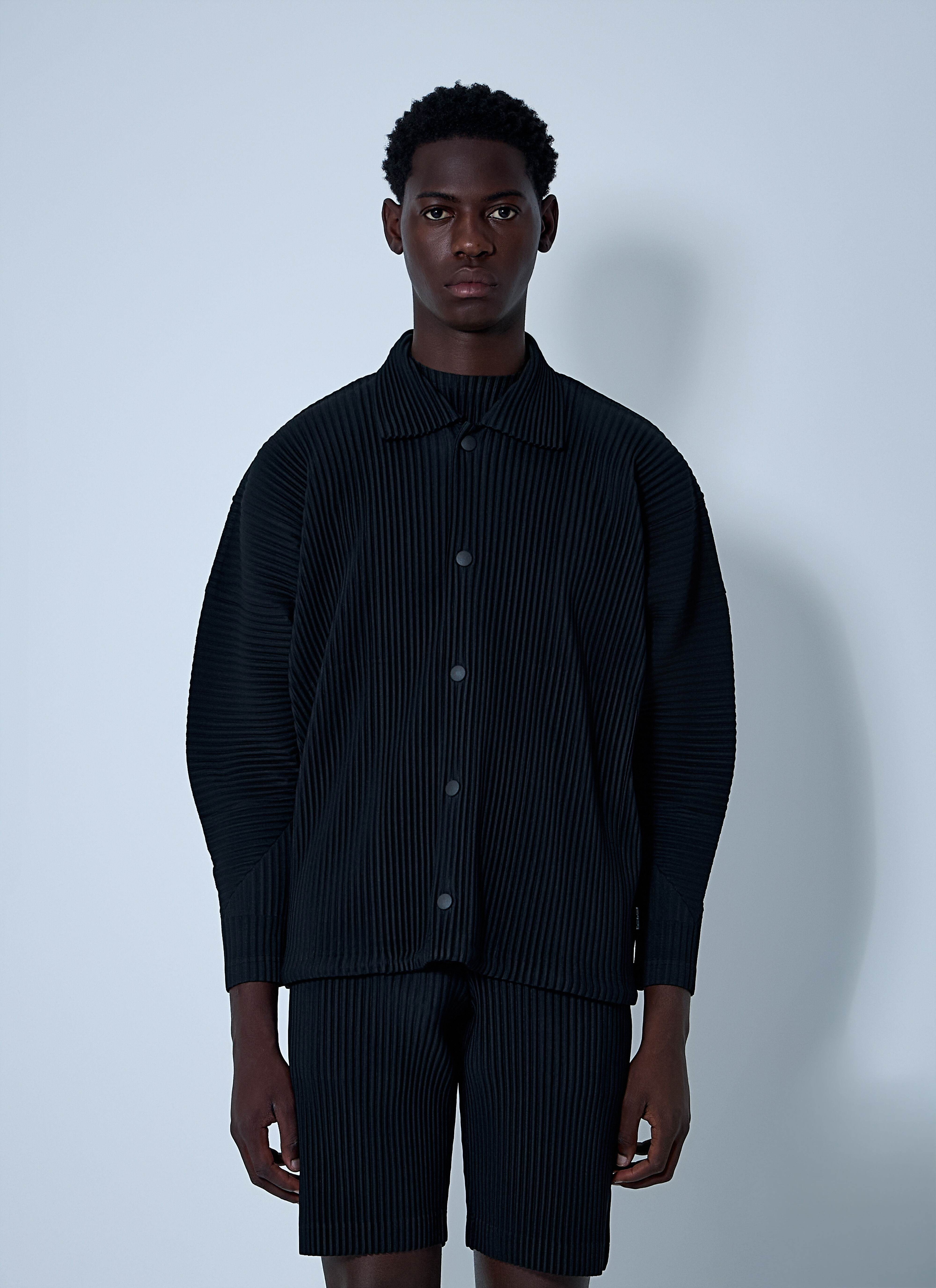 Homme Plissé Issey Miyake Men's' Pleated Zip-Up Jacket in Black