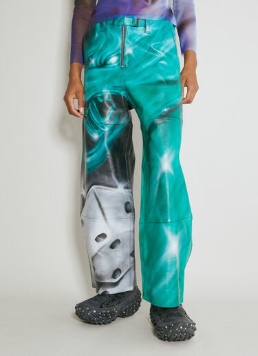 Gerrit Jacob Wide Leg Graphic Leather Pants Green gjb0154008