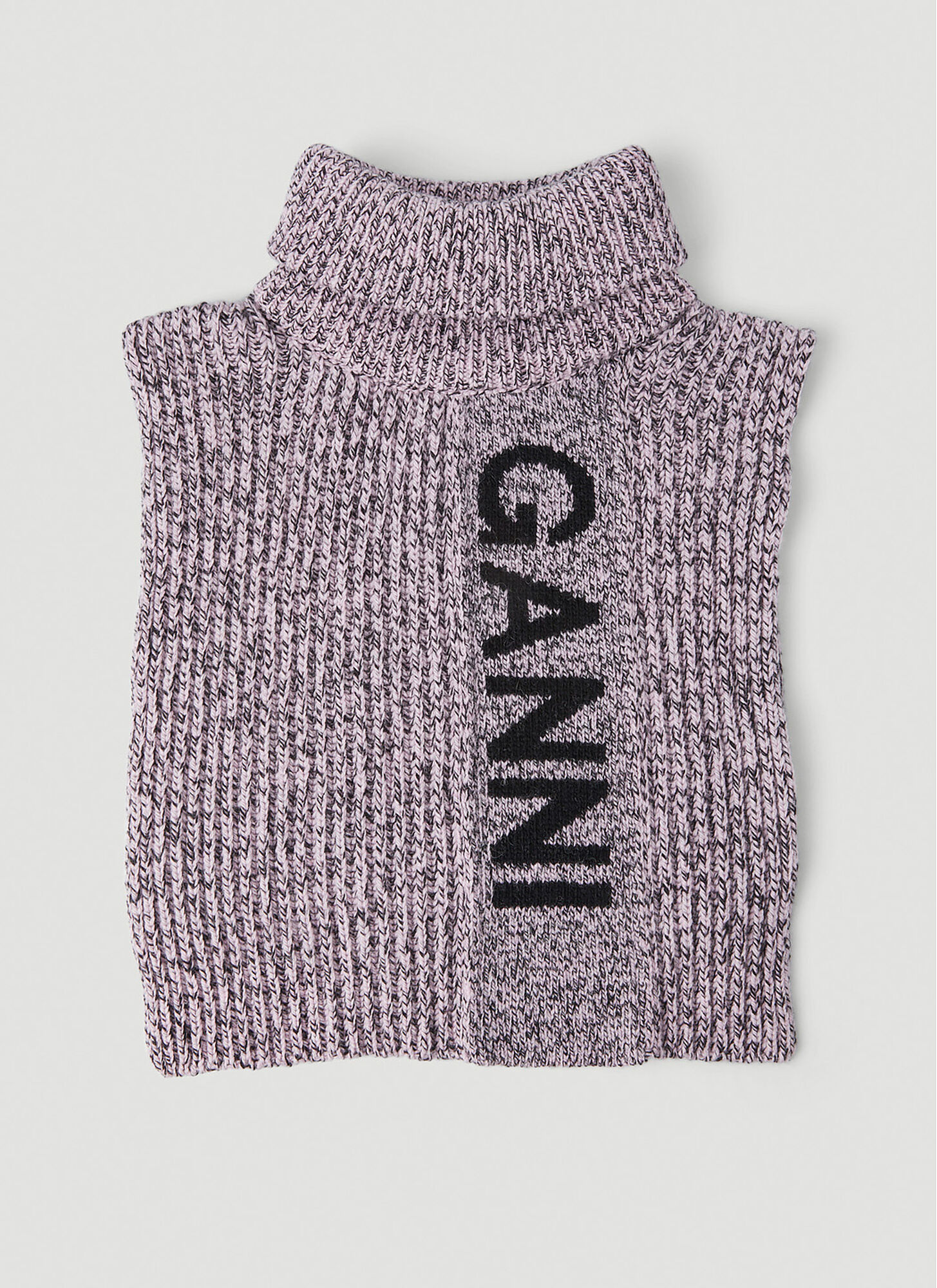 Ganni Purple Intarsia Logo Ribbed Knit Bib Collar