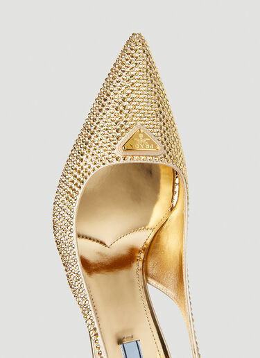 Prada Crystal Embellished Slingback Heels Gold pra0251013