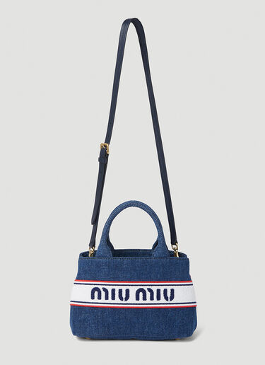 Miu Miu Striped Logo Tote Bag Blue miu0252049