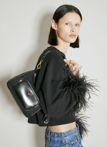 Prada 再生尼龙徽标铭牌单肩包  黑色 pra0255017
