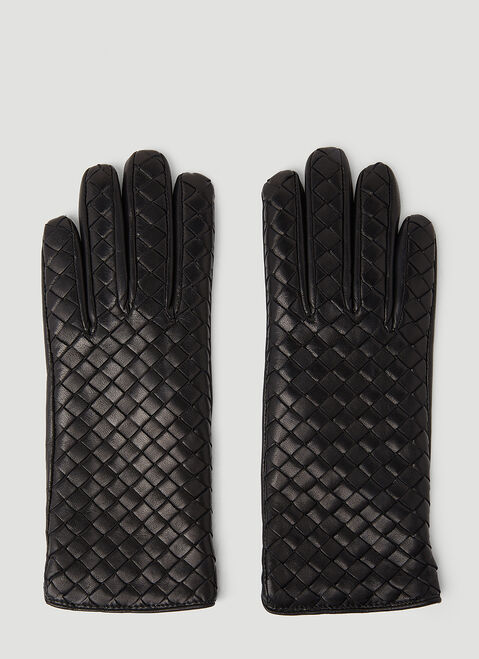 Max Mara Intrecciato Leather Gloves Khaki max0254083