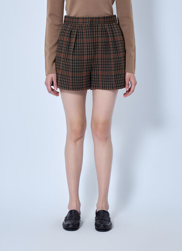 LN-CC® - Max Mara: Pleated Check Shorts - Brown Max Mara Pleated Check Shorts Brown max0266016