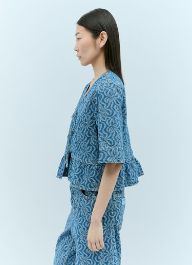GANNI 提花牛仔荷叶边系带衬衫 蓝色 gan0255017