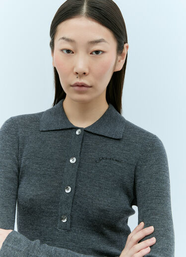 GANNI 罗纹美丽诺 polo 针织衫 灰色 gan0255031