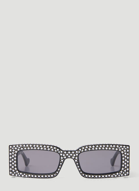 Balenciaga Crystal Embellished Rectangular Sunglasses Silver bal0252104