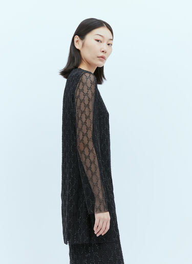 Gucci Tulle Interlocking GG Crystal Mini Dress Black guc0253034