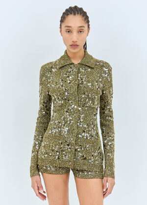 Gucci Tweed Blend Polo Cardigan Green guc0258004