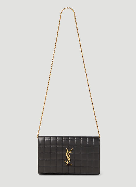 Saint Laurent Cassandre Matelassé Carré Chain Wallet Black sla0253159