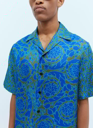 Versace Logo Jacquard Silk Shirt Blue ver0153002