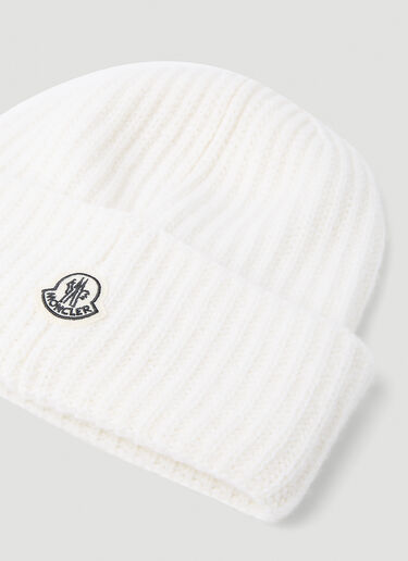 7 Moncler Fragment Logo Patch Beanie Hat White mfr0154005