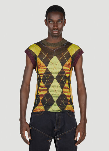 Y/Project x Jean Paul Gaultier Trompe L'Oeil Argyle Sweater Top Yellow ypg0152009