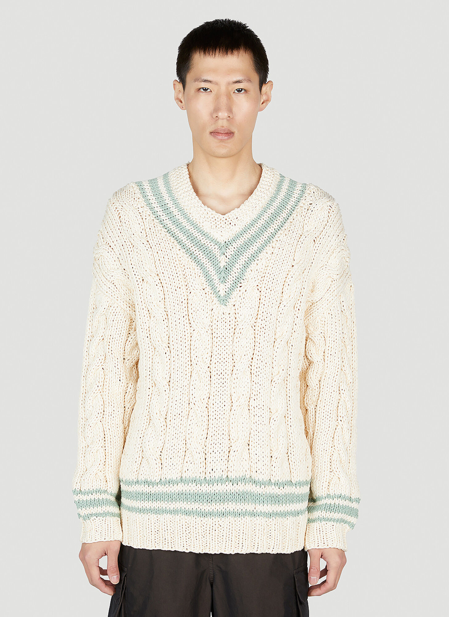 Visvim V-collegium Cable-knit Wool Sweater In Beige