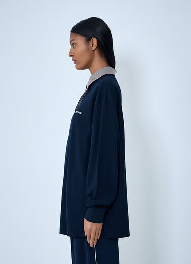 Miu Miu Collared Long Sleeve Polo Shirt Blue miu0263058